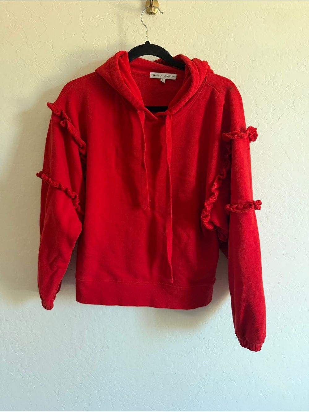 Rebecca Minkoff Red Ruffle-Trim Hoodie S